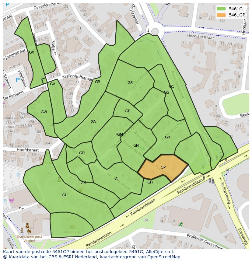 Afbeelding van het postcodegebied 5461 GP op de kaart.