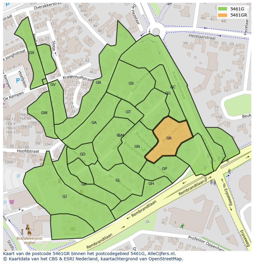Afbeelding van het postcodegebied 5461 GR op de kaart.