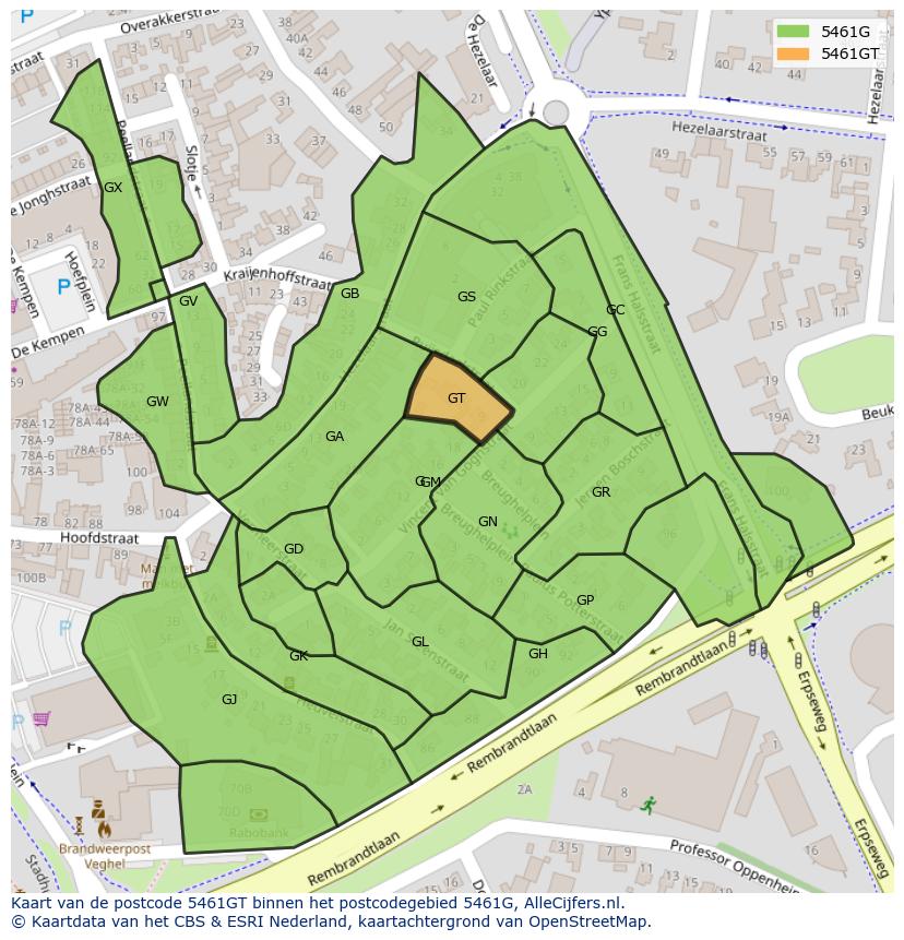 Afbeelding van het postcodegebied 5461 GT op de kaart.