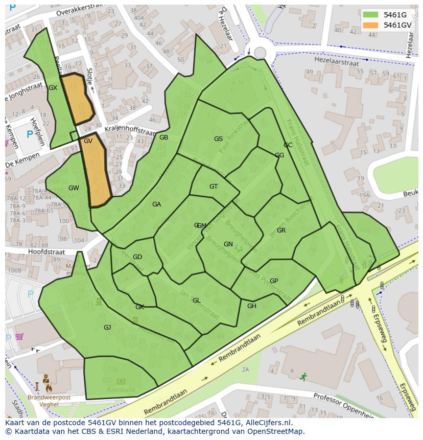 Afbeelding van het postcodegebied 5461 GV op de kaart.