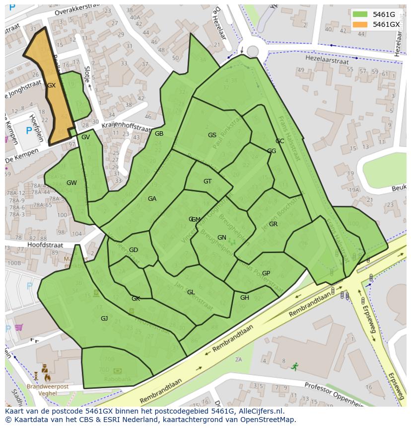 Afbeelding van het postcodegebied 5461 GX op de kaart.