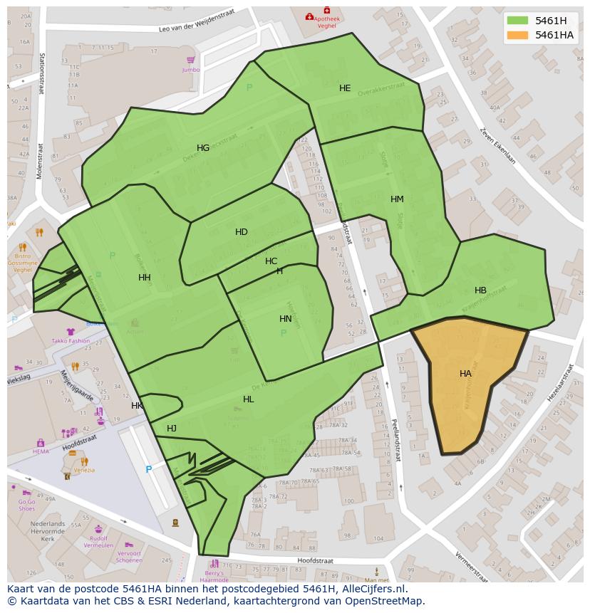 Afbeelding van het postcodegebied 5461 HA op de kaart.