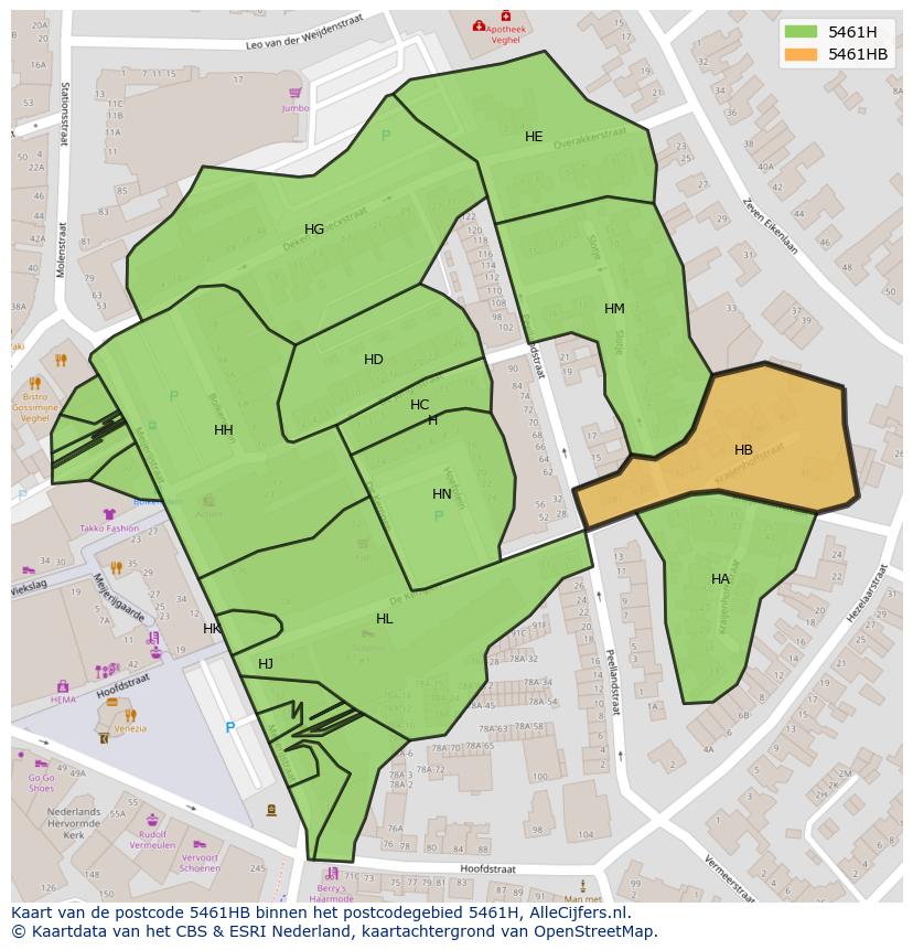 Afbeelding van het postcodegebied 5461 HB op de kaart.
