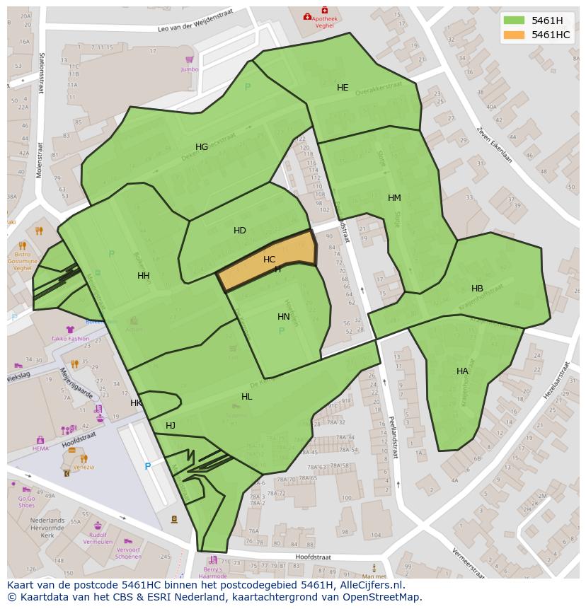 Afbeelding van het postcodegebied 5461 HC op de kaart.