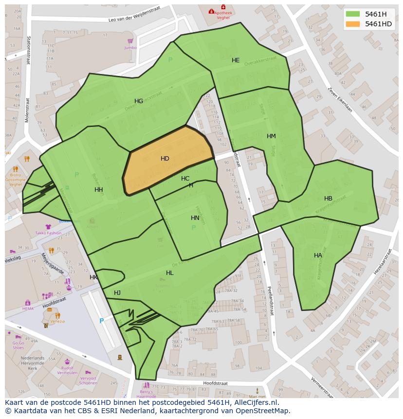 Afbeelding van het postcodegebied 5461 HD op de kaart.