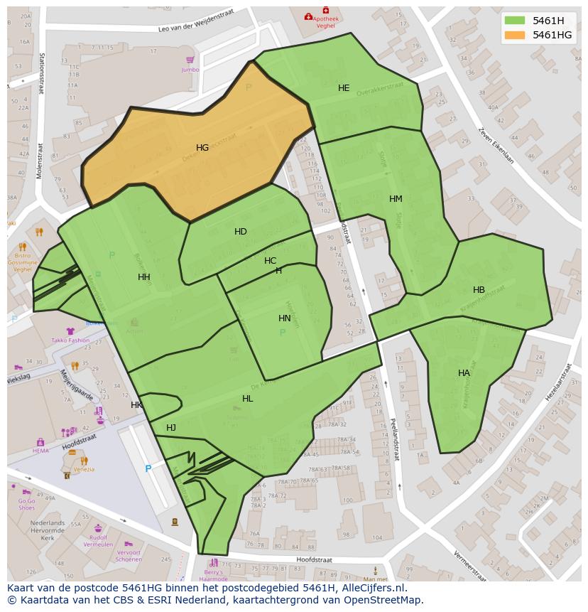 Afbeelding van het postcodegebied 5461 HG op de kaart.