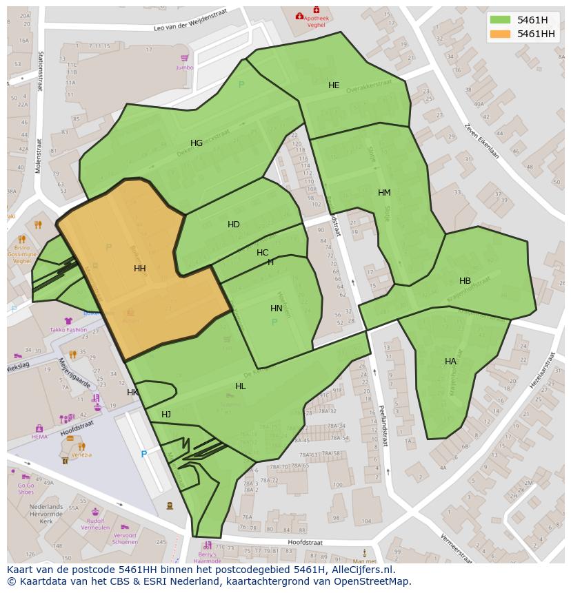 Afbeelding van het postcodegebied 5461 HH op de kaart.