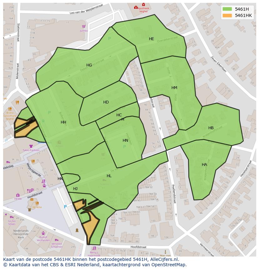 Afbeelding van het postcodegebied 5461 HK op de kaart.