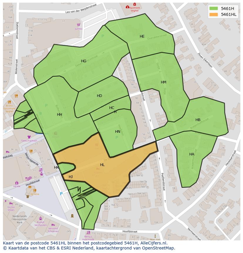 Afbeelding van het postcodegebied 5461 HL op de kaart.