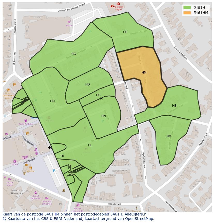 Afbeelding van het postcodegebied 5461 HM op de kaart.