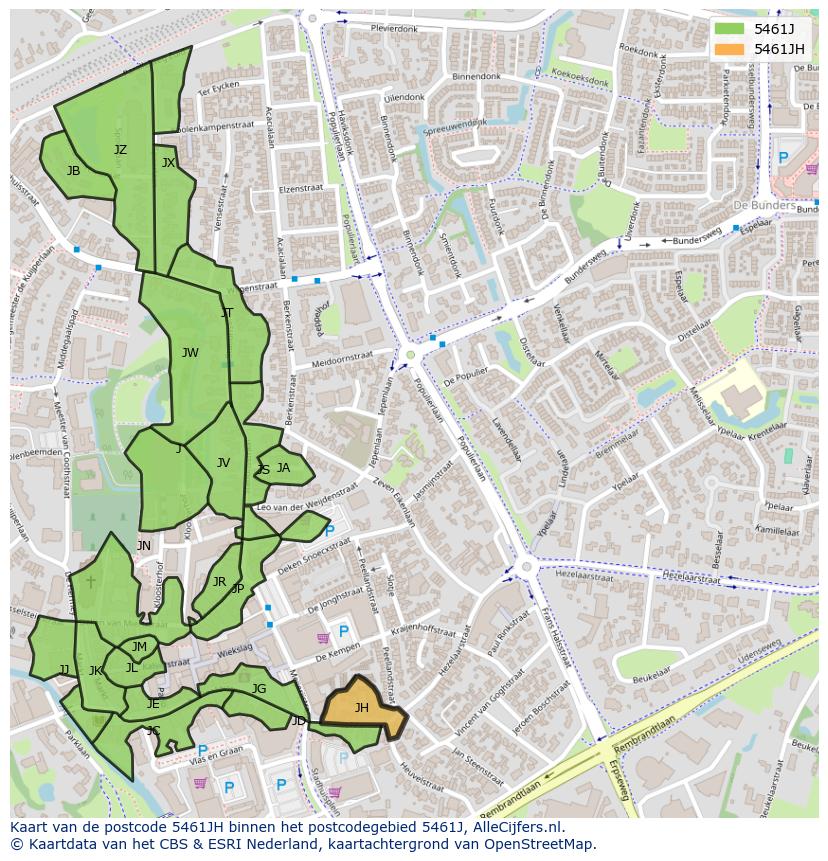 Afbeelding van het postcodegebied 5461 JH op de kaart.