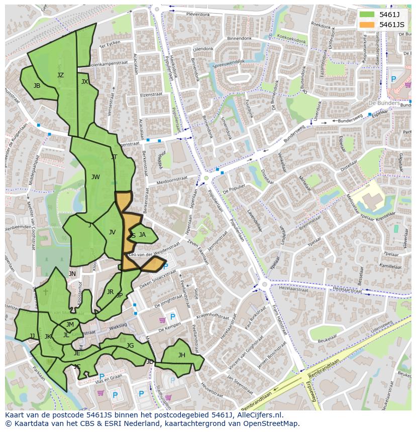 Afbeelding van het postcodegebied 5461 JS op de kaart.