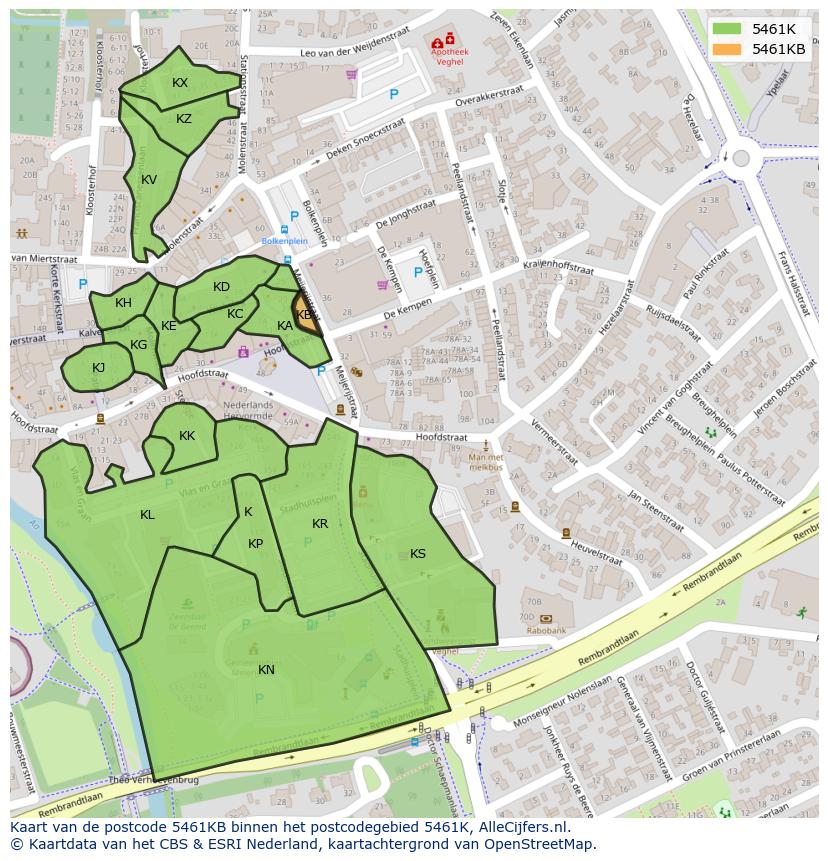 Afbeelding van het postcodegebied 5461 KB op de kaart.