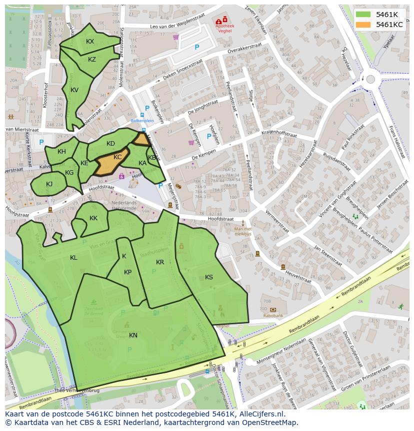 Afbeelding van het postcodegebied 5461 KC op de kaart.