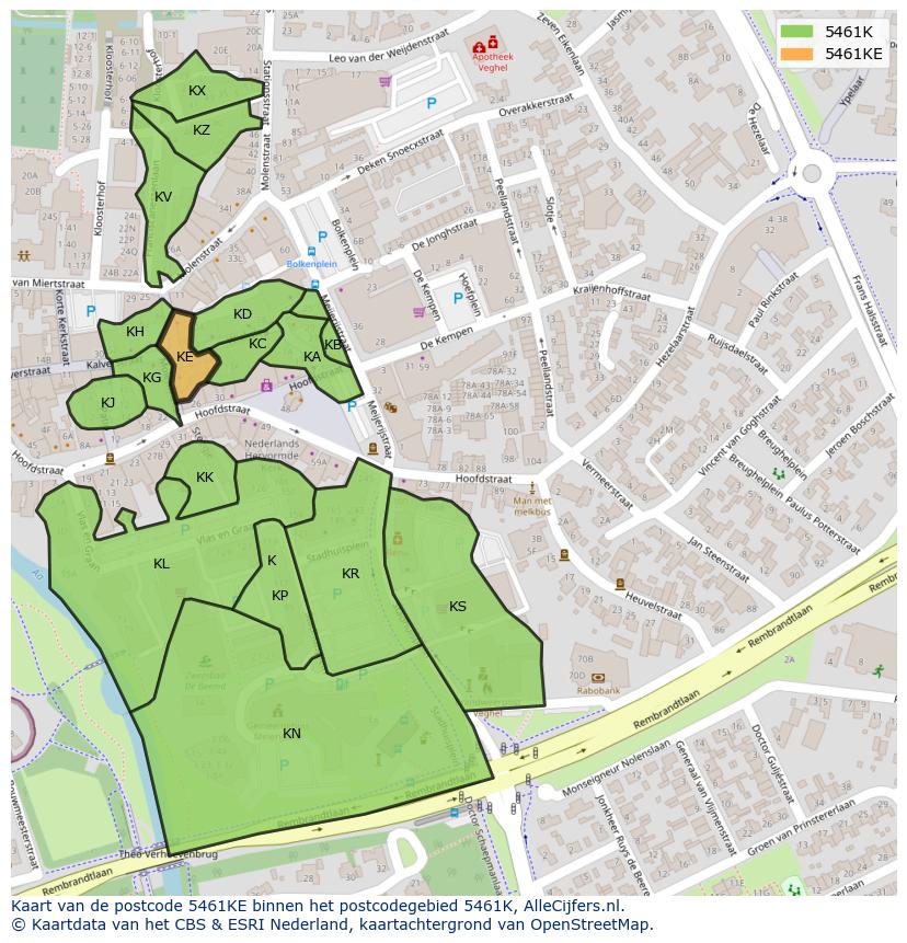 Afbeelding van het postcodegebied 5461 KE op de kaart.