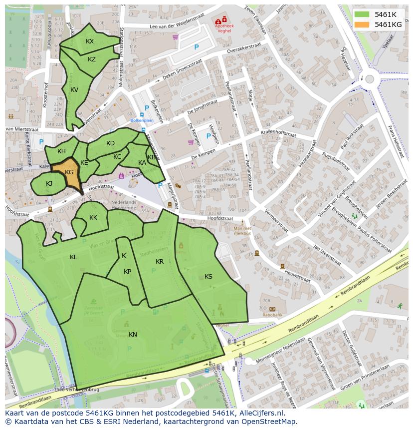 Afbeelding van het postcodegebied 5461 KG op de kaart.