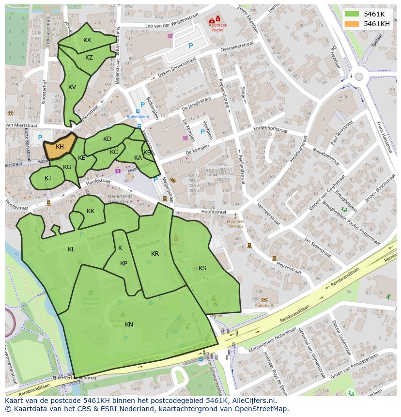 Afbeelding van het postcodegebied 5461 KH op de kaart.