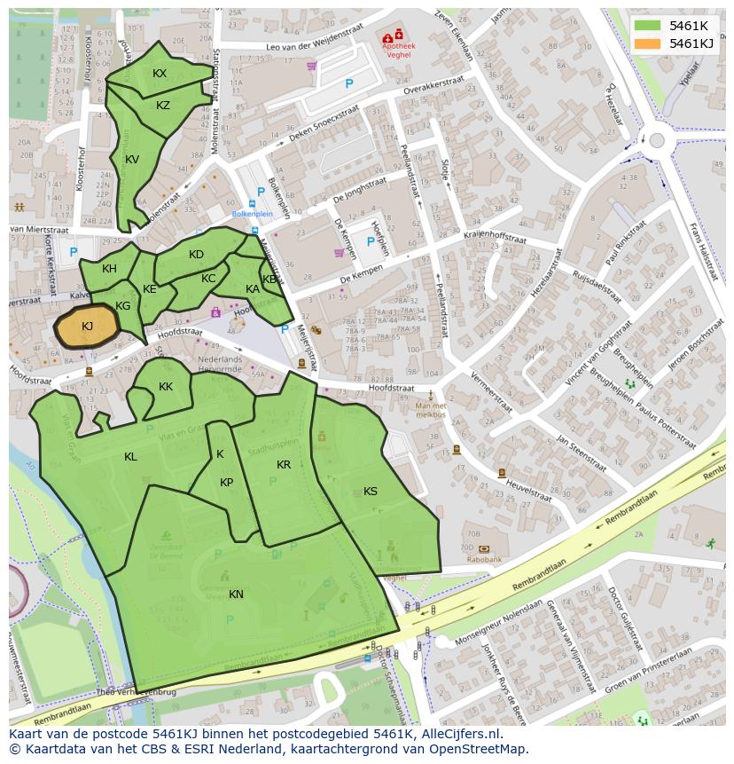 Afbeelding van het postcodegebied 5461 KJ op de kaart.