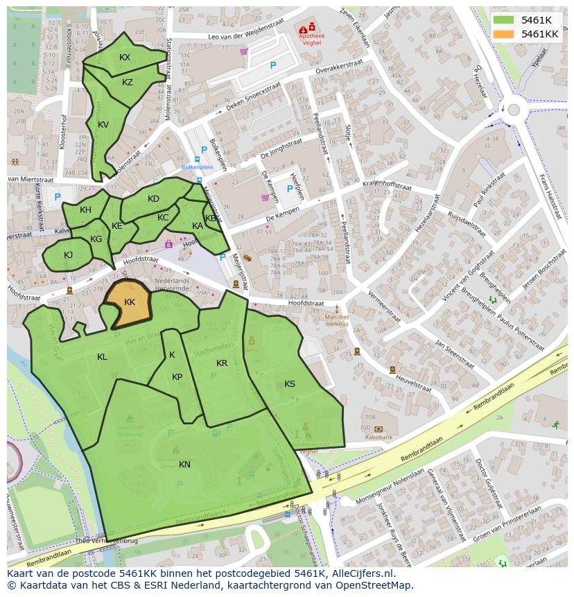Afbeelding van het postcodegebied 5461 KK op de kaart.