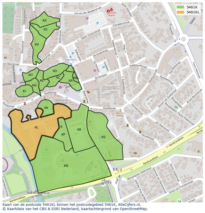 Afbeelding van het postcodegebied 5461 KL op de kaart.