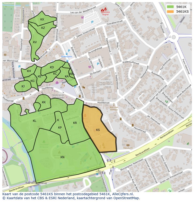 Afbeelding van het postcodegebied 5461 KS op de kaart.