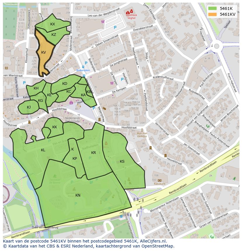 Afbeelding van het postcodegebied 5461 KV op de kaart.