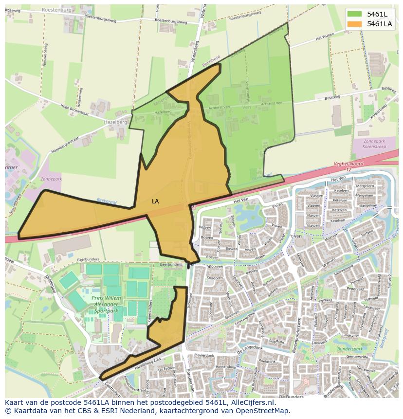 Afbeelding van het postcodegebied 5461 LA op de kaart.