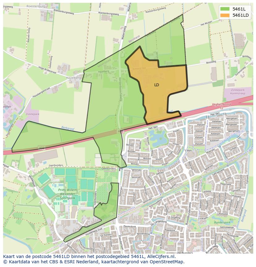 Afbeelding van het postcodegebied 5461 LD op de kaart.