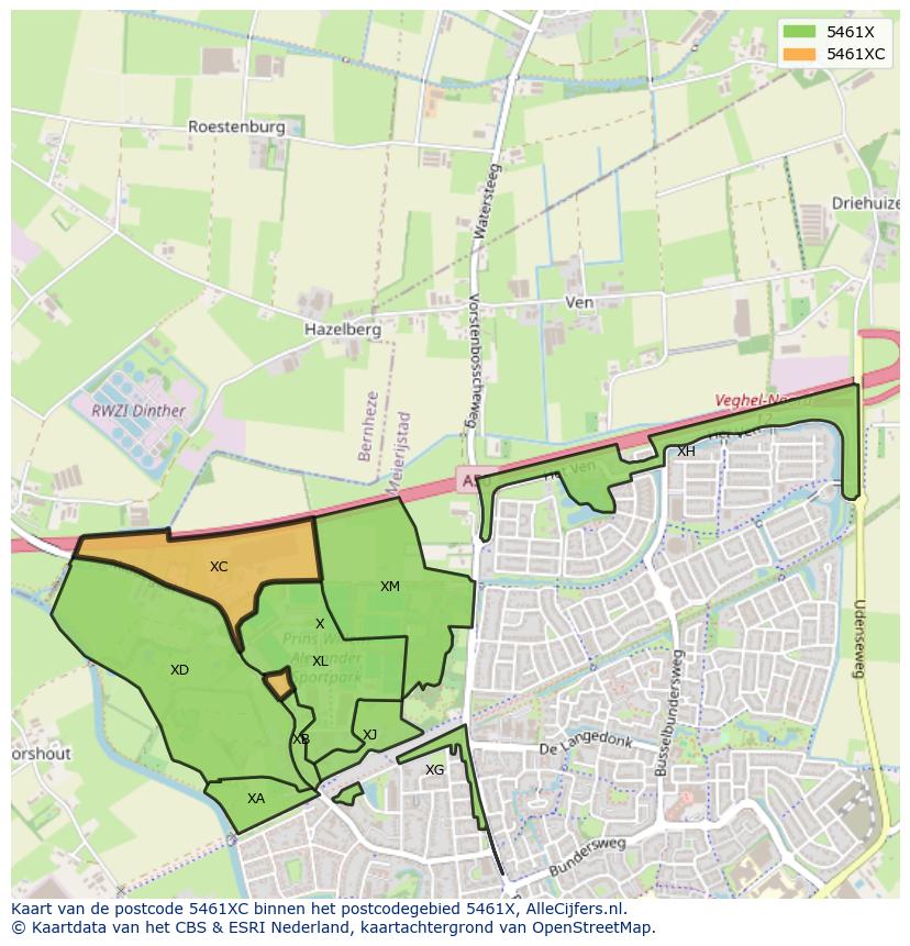 Afbeelding van het postcodegebied 5461 XC op de kaart.
