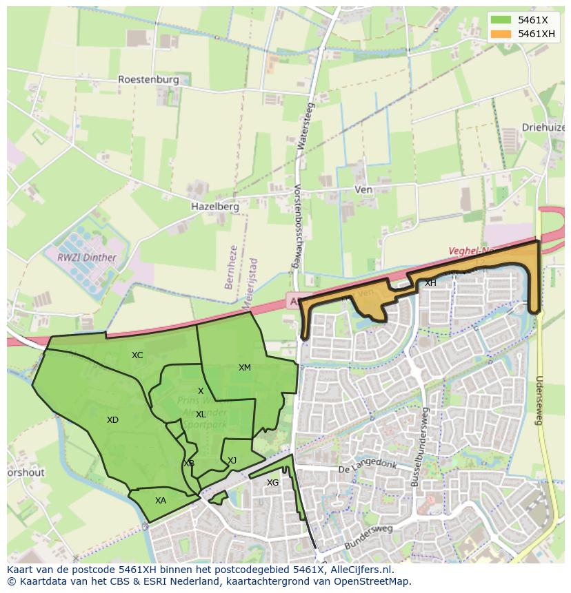 Afbeelding van het postcodegebied 5461 XH op de kaart.