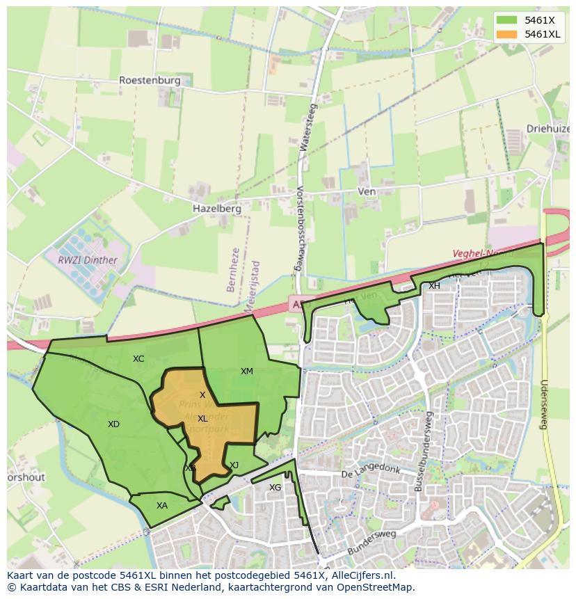 Afbeelding van het postcodegebied 5461 XL op de kaart.