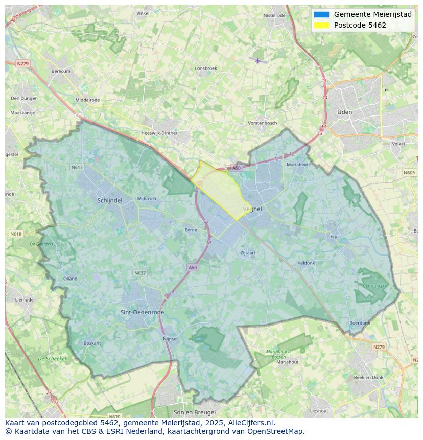 Afbeelding van het postcodegebied 5462 op de kaart.
