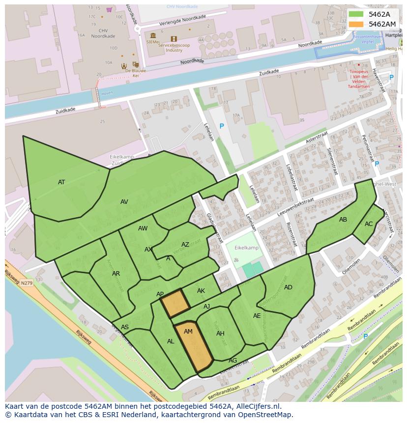 Afbeelding van het postcodegebied 5462 AM op de kaart.