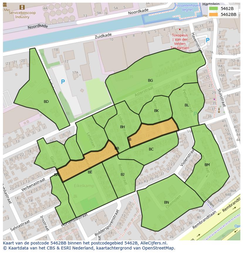 Afbeelding van het postcodegebied 5462 BB op de kaart.
