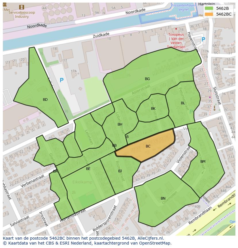 Afbeelding van het postcodegebied 5462 BC op de kaart.