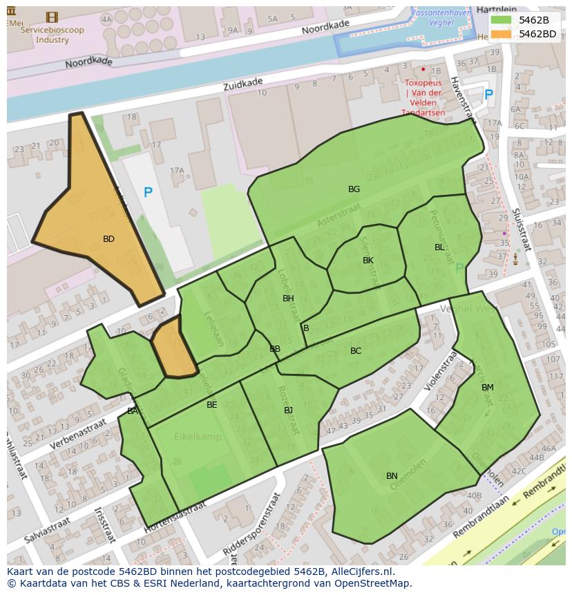 Afbeelding van het postcodegebied 5462 BD op de kaart.