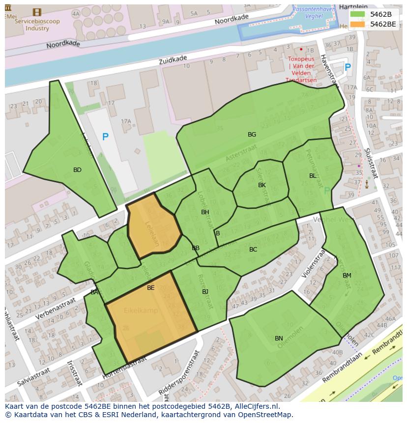 Afbeelding van het postcodegebied 5462 BE op de kaart.