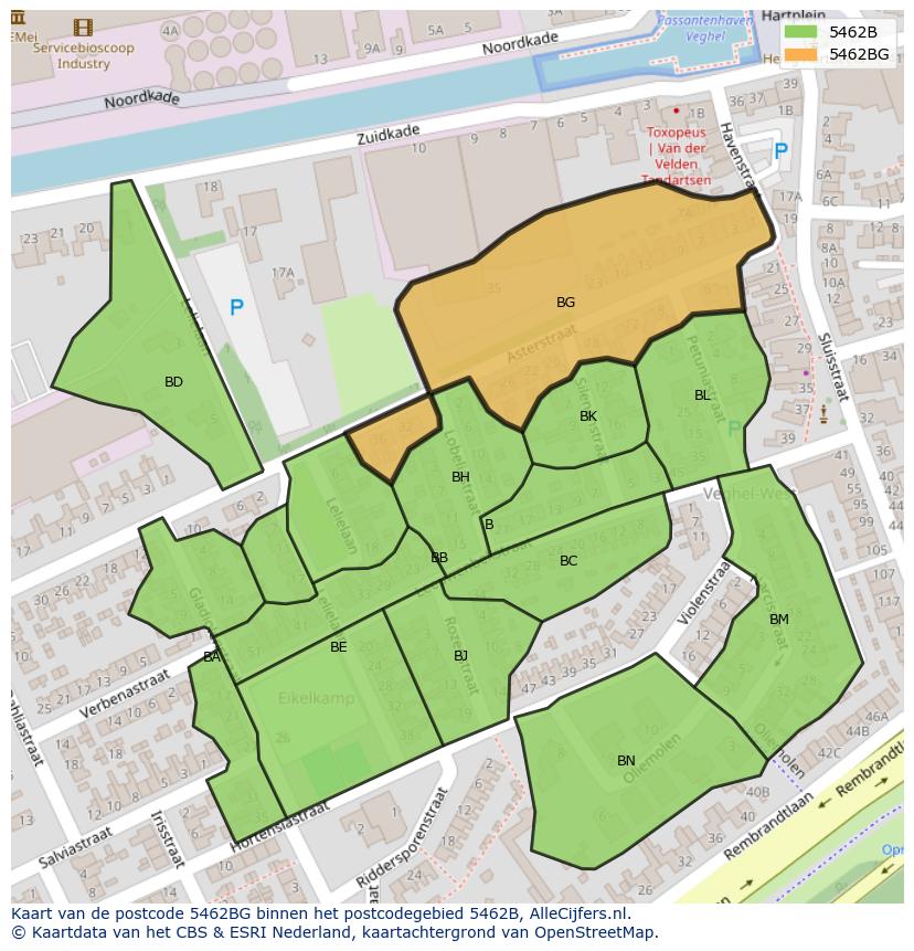 Afbeelding van het postcodegebied 5462 BG op de kaart.