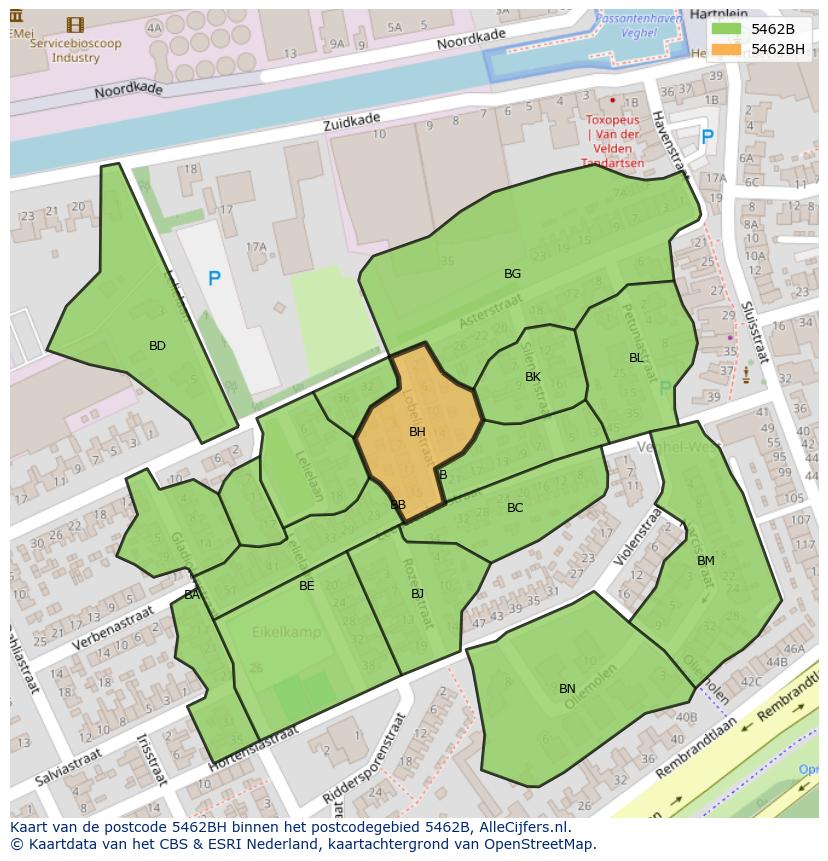 Afbeelding van het postcodegebied 5462 BH op de kaart.