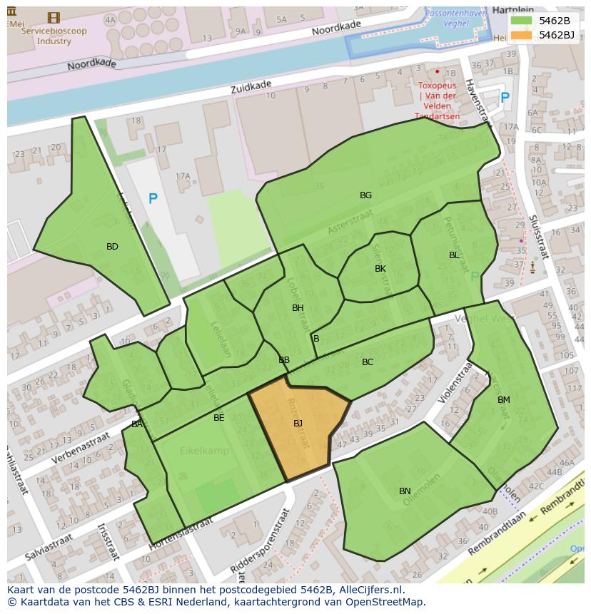 Afbeelding van het postcodegebied 5462 BJ op de kaart.