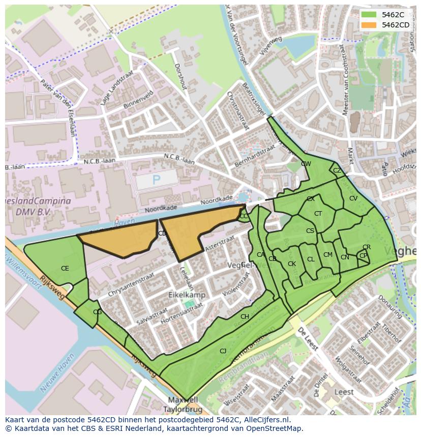 Afbeelding van het postcodegebied 5462 CD op de kaart.