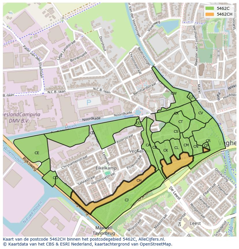 Afbeelding van het postcodegebied 5462 CH op de kaart.
