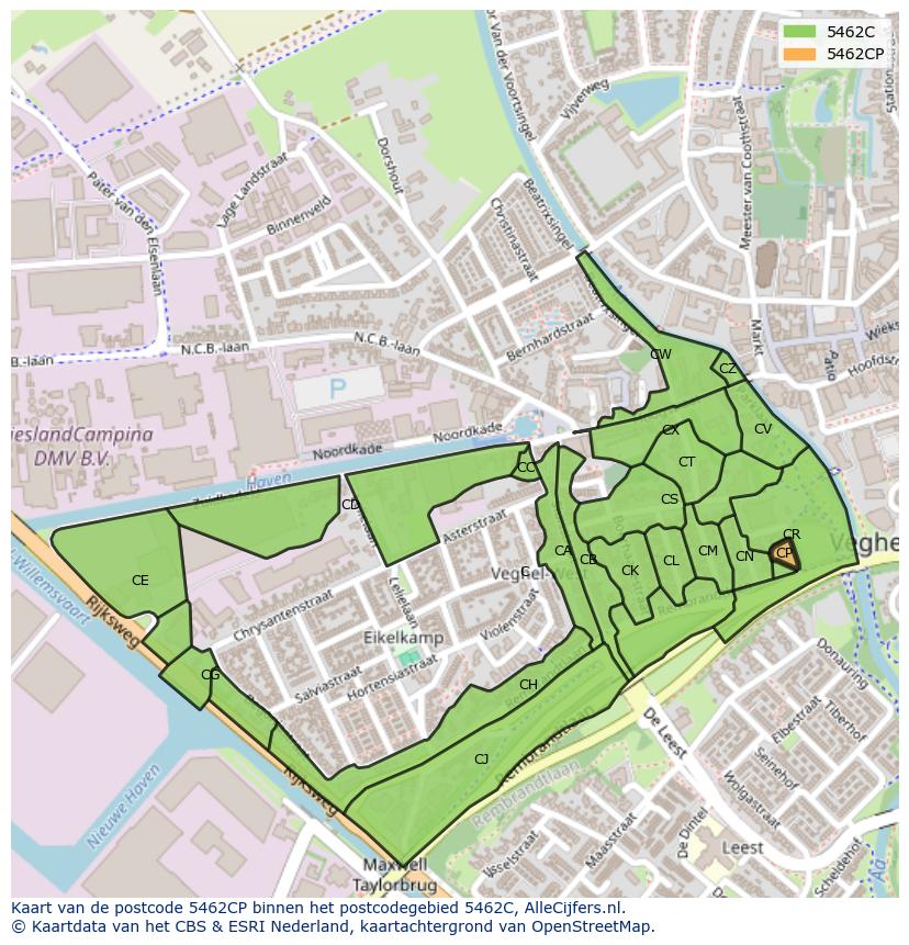 Afbeelding van het postcodegebied 5462 CP op de kaart.