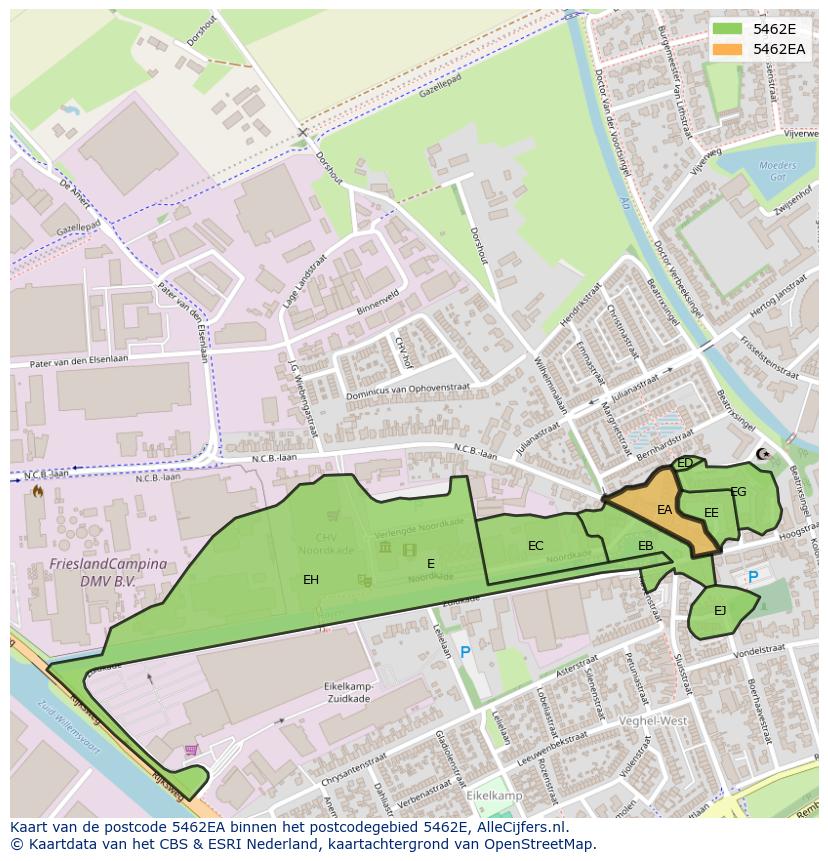 Afbeelding van het postcodegebied 5462 EA op de kaart.