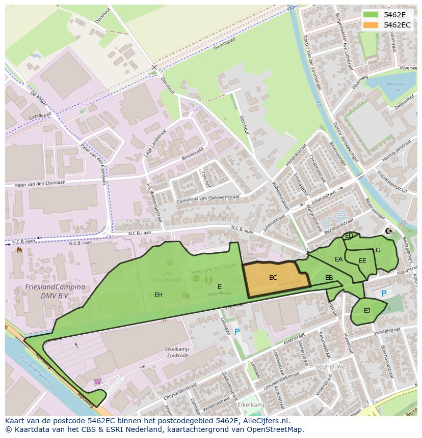 Afbeelding van het postcodegebied 5462 EC op de kaart.