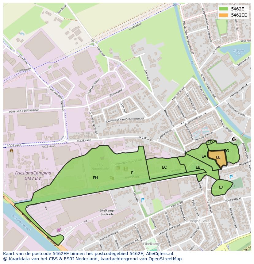 Afbeelding van het postcodegebied 5462 EE op de kaart.
