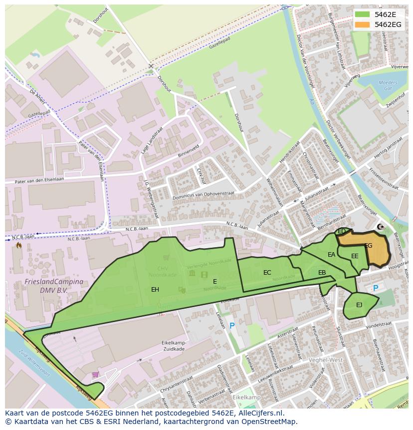 Afbeelding van het postcodegebied 5462 EG op de kaart.