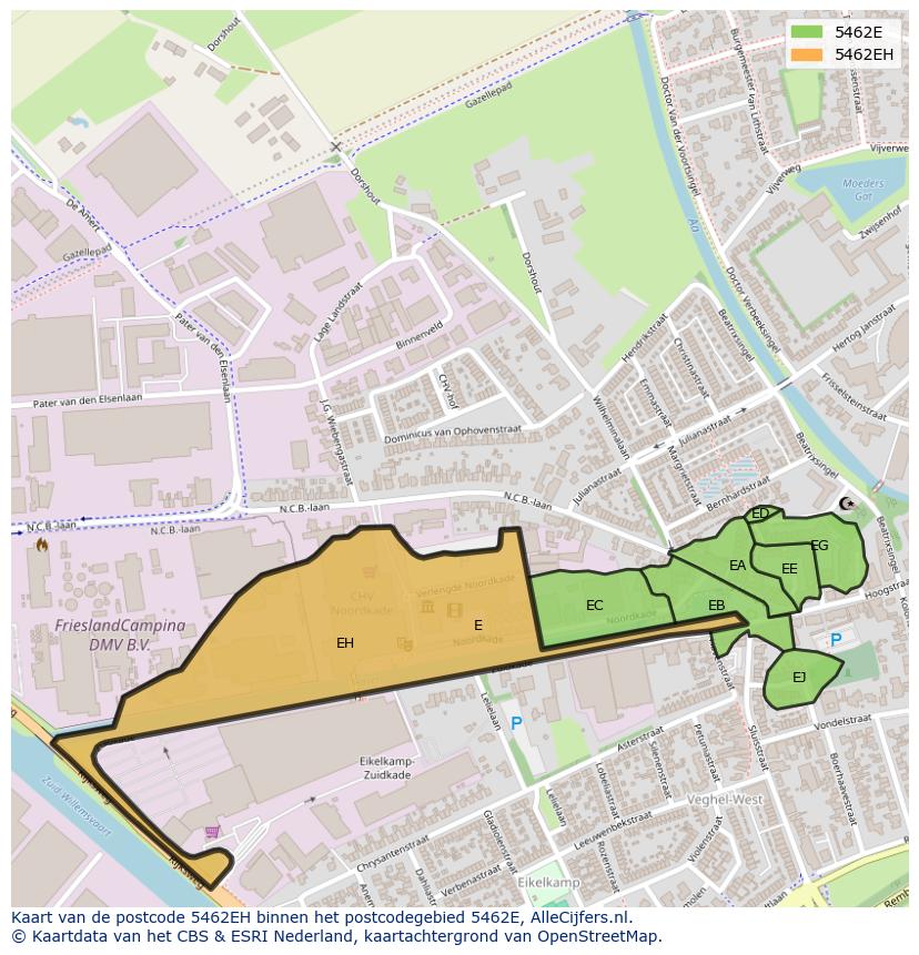 Afbeelding van het postcodegebied 5462 EH op de kaart.