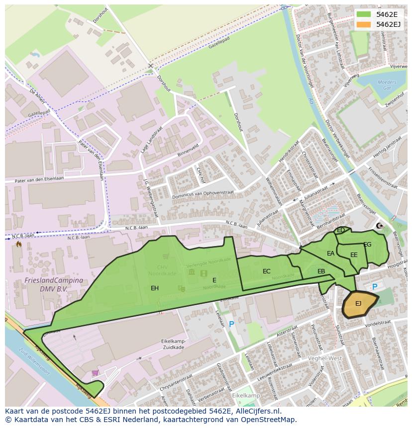Afbeelding van het postcodegebied 5462 EJ op de kaart.