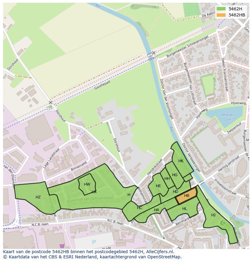 Afbeelding van het postcodegebied 5462 HB op de kaart.